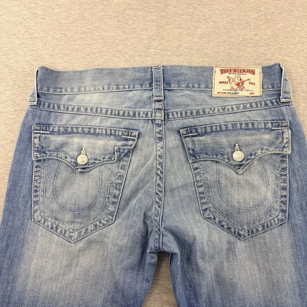 True Religion Men's Blue Straight‎ Leg Flap Pocket Jeans Size 36 Y2K Vintage